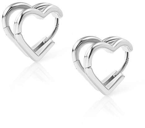 Silver 925 Hoop Örhängen Hjärta Örhängen Kvinnor, ALEXCRAFT Sterling Silver 925 Örhängen Hjärtformade Double Hoop Örhängen Små Silver Hoop Örhängen Hjärta Små Piercing Huggie Örhängen Dubbla örhängen