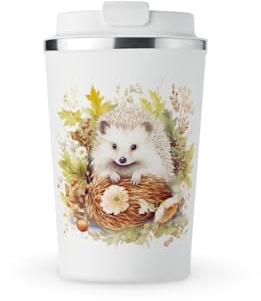 MAXIKIWI – Isolerad dubbelväggig, läckagesäker rostfritt stål mugg, kaffe eller te rese tumlare med lock, håller drycker varma och kalla – igelkott viloläge Haven – 350 ml