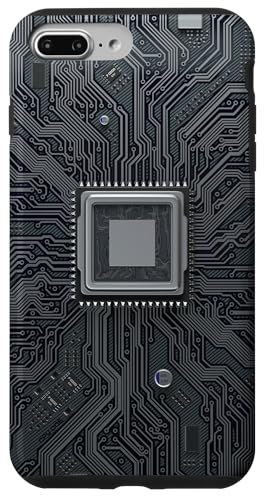 Coque pour iPhone 7 Plus/8 Plus Carte mère circuit microchip fond noir informatique