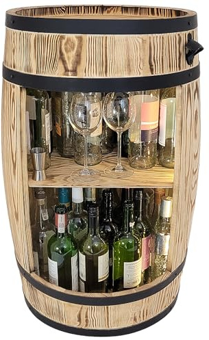 weeco Holzfass Hausbar mit LED Leuchten - Barschrank - Weinfass als Weinregal - Weinschrank im Retro Stil - Bar aus Holzfass - Weinfass Bar 80x50cm