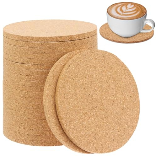 20 Stk Korkuntersetzer, 10 cm DM 3 mm, rund, wiederverwendbar und saugfähig | für Zuhause, Büro, Bar und Restaurants