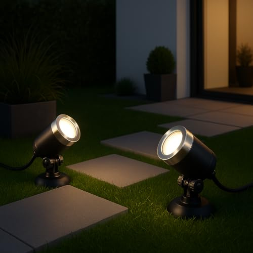 MeLiTec Smart LED Gartenstrahler RGB 2er Set – WLAN App Steuerung (Smart Life) – Außenstrahler Garten, Terrasse & Hausbeleuchtung – Farbwechsel + Warmweiß – IP65 Außenleuchte