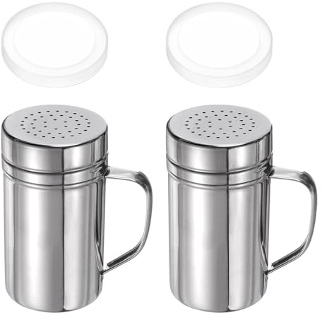 QUARKZMAN 2Pcs Saupoudreuses à Sel de 14 Onces en Acier Inoxydable avec Poignée et Couvercle pour Sel, Sucre, Farine