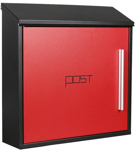 WANGJIANPENGPL Briefkasten zur Montage für den Außenbereich Wand, Hauskastenverriegelung, Briefkasten Groß Modern Metall Verschließbar, 36 x 10 x 37 cm(Red)