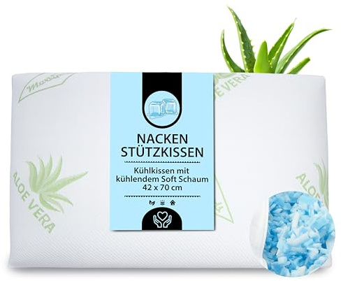 MaxxGoods Oreiller orthopédique 42x70cm en mousse gel avec housse en coton Aloe Vera - Oreiller rafraîchissant avec mousse souple - Coussin rafraîchissant pour dormeurs sur le ventre le dos et le côté