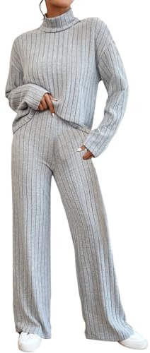 Tuta Maglia Donna Elegante Set Maglione E Pantaloni Gamba Larga Completi 2 Pezzi Casual Invernale Tuta Da Casa Comode Curvy Tute Due Pezzi Loungewear Complete Lavoro Moda Tute Oversize Anziana