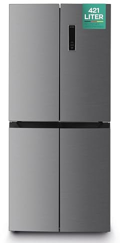 Heinrich´s Cross Door Kühlschrank, Kühlgefrierkombination mit 421L Gesamtvolumen, inkl. Total-No-Frost Funktion, 150L Gefriervolumen, LED Beleuchtung, Multi-Airflow und Fresh Converter System, Inox