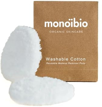 Monoibio Reusable Organic Face und Eye Makeup Remover Pads - Handmade Washable Cotton Rounds -Toner Pads Seamless Facial Cleansing Pads Eco Friendly Zero Waste - 2 Pieces 7 cm