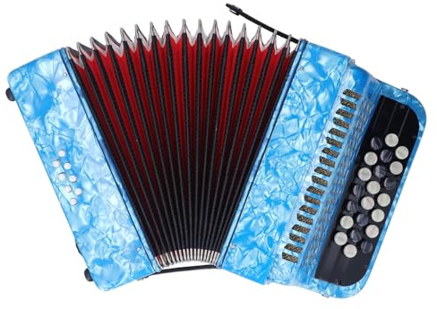 FLEXMAN Akkordeon mit 22 Tasten und 8 Bässen, Professionelles Akkordeon Musikinstrument mit Rutschfesten, Empfindlichen Knöpfen und Riementasche für Anfänger (Himmelblau)