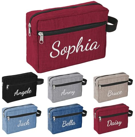Personalized Men Toiletry Bag with Embroidered Name, Resistant Hanging Travel Mens Wash Bag,Toiletries Bag for Gym Shaving Organiser, Shower Bathroom Mens Toilet Bags Washbag with Handle (Red)