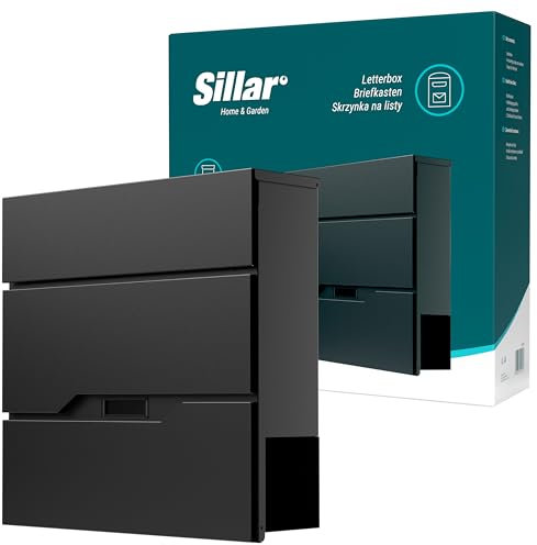 Sillar Cassetta postale da muro con serratura | Realizzato in acciaio zincato, resistente agli agenti atmosferici e ai raggi UV 37 × 37 × 10,5 cm, Nero | 2 chiavi