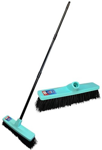 Outdoor Broom - 1.2m Stick | 12 Head | Adjustable | Stiff Hard Brush | Scrub Brush long Handle | Sweeping Patio, Garden Yard Outdoor Driveway - By BEST HOUSE