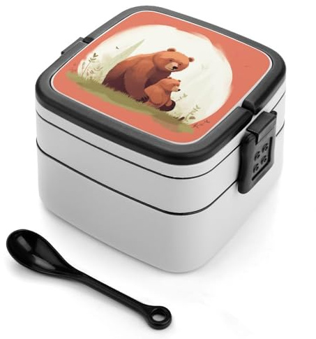 NWTRJ Bear Hug Bento Box - Lonchera para adultos, 2 recipientes apilables a prueba de fugas con cuchara para mujeres, oficina, trabajo, picnic