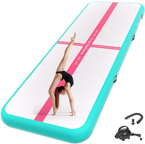 Inflatable Air Gymnastics Mat 10/13/16/20Ft Tumbling Track Mats with Pump 4/6 Inches Think Tumbling Mats Blow Up Training Mat for Home Yoga Cheerleading Water Outdoor
