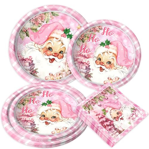 Vajilla desechable de Navidad, suministros para fiestas, Navidad, Papá Noel, copo de nieve, vajilla de papel, servilletas, decoración de Navidad, sirve 20 unidades