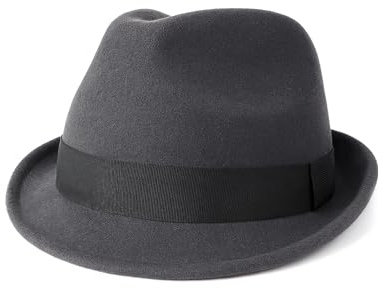 Zylioo Filttrilby i flera storlekar, justerbar storlek varm Fedora-hatt, unisex Manhattan-hatt, kort kant kubansk hatt med band, Kort brätte – mörkgrå, M