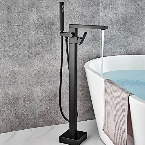 Agteruo Freestanding Floor Filled with Black Faucet with Handheld Shower