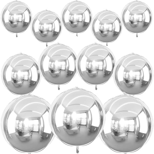 Set di 12 Palloncini in Foil 4D Argento, 10 15 22 Palloni Metallici per Compleanni, Natale, Capodanno e Decorazioni per Feste