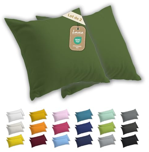 Lavea® 2er Set Kissenbezug 65x65 - Olivgrün | 100% Baumwolle Jersey – Weiche Kissenhülle & Kopfkissenbezüge, OEKO-TEX® Standard