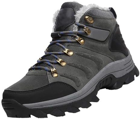 Bottes de randonnée imperméables pour homme - Chaussures d'hiver pour homme - Doublure chaude - Antidérapantes - Bottes thermiques - Bottes de neige pour l'extérieur, le camping, gris, 48 EU