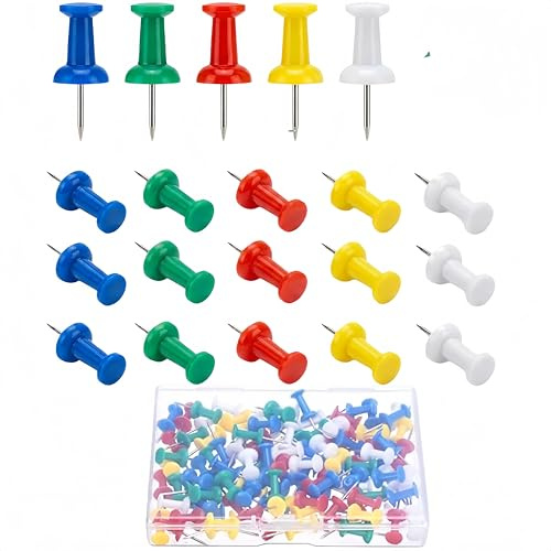 flowriple 100 Stück Bunt Reißnägel Pinnnadel, Pinnwandnadel für Bulletin Board, Kork Boards, DIY – Robuste Stahl-Nadeln für Homeoffice, Schule & Büro, Leicht zu Befestigen, Hält Sicher