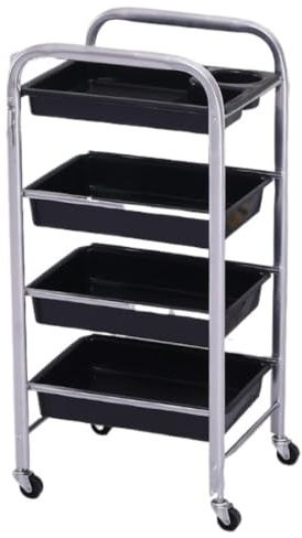 Chariot Coiffure Domicile Chariot De Salon Beauté avec Tiroir en PVC À roulettes pour Coiffeur Support pour Sèche-Cheveux Utilitaire Roue Fer Tablette De Salon A Roulette(Blue,Silver,4-Tiers)