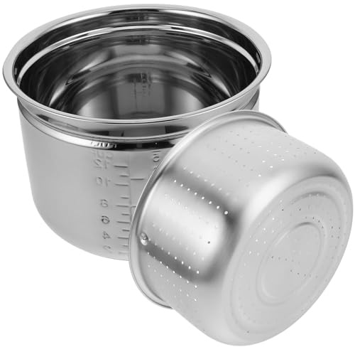 Amosfun Olla Arrocera Eléctrica 6l con Interior Acero Inoxidable 304, Cesta Vapor para Cocinar al Vapor y Escurrir Arroz, Diseño Separación Arroz y Sopa, Accesorio Repuesto para Olla
