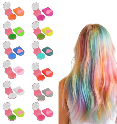 MINGBOLIN Juego de tizas para el pelo para niñas, 12 colores, lavable, temporal, juego de tizas para el pelo, para regalos de Pascua, fiesta de cumpleaños, juego de rol