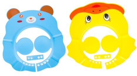 CALLARON Gorro de Ducha para Ajustable Protección de Orejas, Visera para Lavar el Cabello, 2 Unidades (amarillo Pato Azul Oso) para Bebés y Pequeños, Accesorio de Baño Seguro y Cómodo