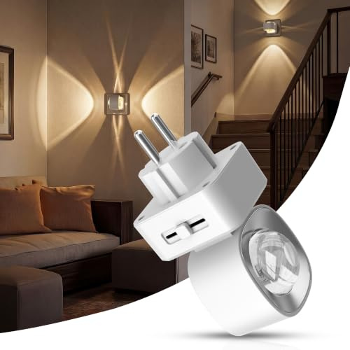 JandCase Nachtlicht Steckdose mit Dämmerungssensor, 2W LED Nachtlicht | dimmbar 0-100 lm, 3000K Warmweiß, 180° drehbarer Stecker, schwarzes Steckdosenlicht für Flur Treppe Kinderzimmer(Weiß)