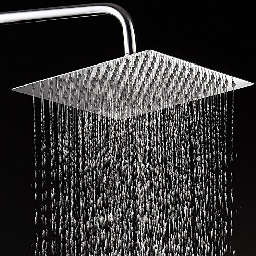 KUNGYO 304 Acciaio Inox Ultra Sottile Soffione Doccia Docce fisse Quadrata Diametro 25.4CM(10 Pollici)