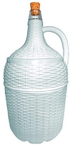Tradineur - Garrafon de cristal con forro de plástico - Capacidad de 5 Litros - Botella para el almacenaje y conservación de bebidas- Ø 18 x 37 cm - Color Blanco