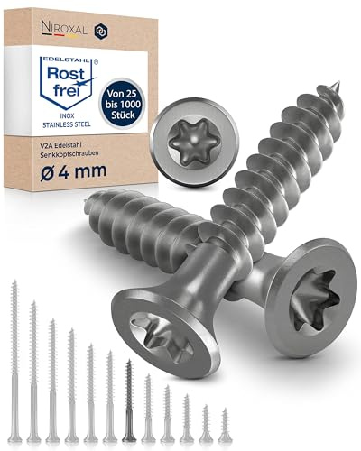 Träskruvar i Rostfritt Stål A2 – Försänkt Huvud Torx TX20 – Helgängade – 4 x 40 mm – 800 Pack – Universalskruvar för Trä