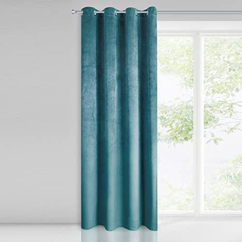 Eurofirany Pierre Rideau en Velours avec Oeillets - 1 pièce. Rideau Occultant Thermiques, Rideau Opaque pour Chambre Salon Salle à Manger, Densité 215 g/m², 140x250 cm, Turquoise