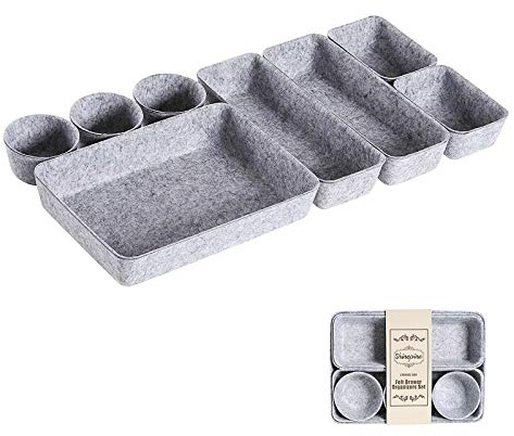 LightGray Foldable Felt Drawer Organizers - Set of Versatile Cosmetic Makeup Drawer Dividers - Washable Storage Bins Trays for Office Dresser