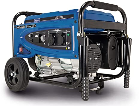 Scheppach SG3200 Benzin Stromgenerator | 2800 Watt | 6,5PS | 15L Tank | 196cm³ 4-Takt-Motor | 2x 230V Steckdose | 1x 12V DC Konnektor | mit Fahrvorrichtung | Generator Stromerzeuger Notstromaggregat
