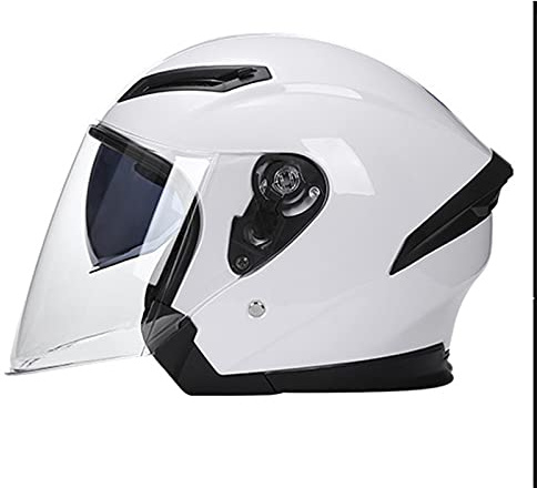 Erwachsener Motorradhelm mit Doppelvisier Jet-Helm Vintage Pilot Helmet, Bestehen Sie den Kollisionstest, um die Verkehrssicherheit zu Gewährleiste ECE-Zertifizierung,Weiß,L