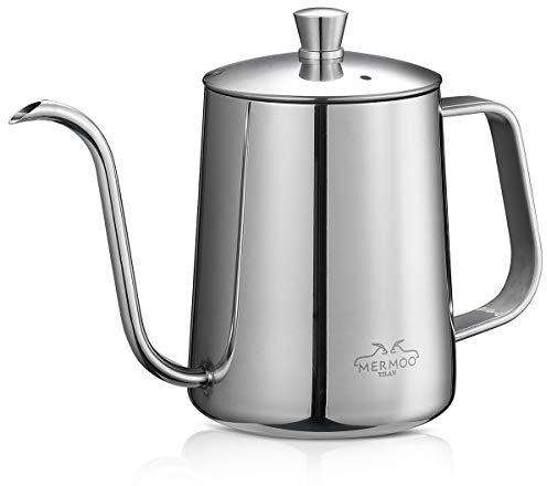 MERMOO YILAN svanhals vattenkokare spishäll hälla över kaffe vattenkokare 60 ml camping kaffebryggare kastrull lång smal droppvattenkokare (silver)