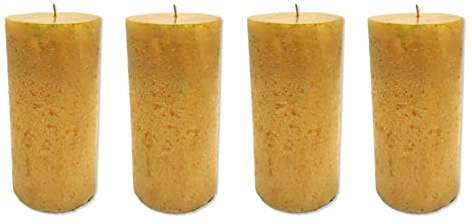 DARO DEKO Stumpenkerze XL 10 x 20cm Gold mit Glitzer 4 Stück durchgefärbt Säulenkerze