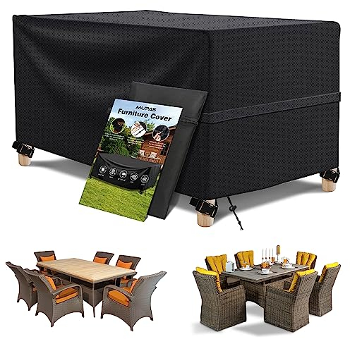 MUPAS Schutzhülle Gartenmöbel Winterfest Wasserdicht 420D Oxford Gewebe Abdeckplane Gartenmöbel für Gartentische Terrassenmöbel Outdoor-Tisch Rechteckig Schwarz 180 x120 x74cm