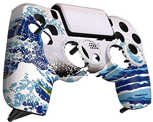 eXtremeRate The Great Wave Ghost Replacement Faceplate Touchpad Cover, Redesigned Housing Shell Case Touch Pad Compatible with ps4 Slim Pro Controller JDM-040/050/055 - Controller NOT Included | DIY Replacement Front Case, Touchpad Cover, Thumbstick Accent Rings, Accessories for PS4 Gamepad JDM-040/050/055 Model