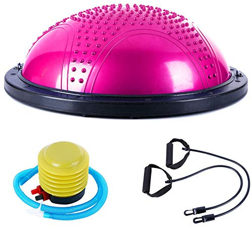 Fitness Tech Semiesfera de Equilibrio, 58 cm, Pelota con Bandas de Resistencia e Inflador, Base de Entrenamiento para Yoga y Pilates, Color Rosa