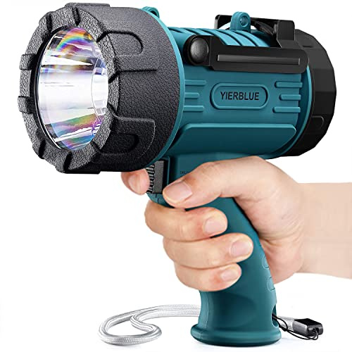 YIERBLUE Rechargeable Spotlight Flashlight with 2000000 High Lumen LED, IP67 Waterproof Long Running Spot Light searchlight, Impact Resistant Handheld Spotlight with Foldable Stand Red Lens