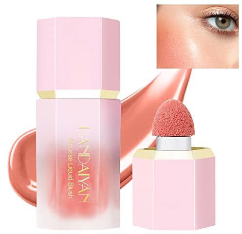 Blush crème liquide avec applicateur éponge Blush mat velouté pour un éclat naturel, teinte rouge crème hydratante pour les joues Blush pêche (Rose)