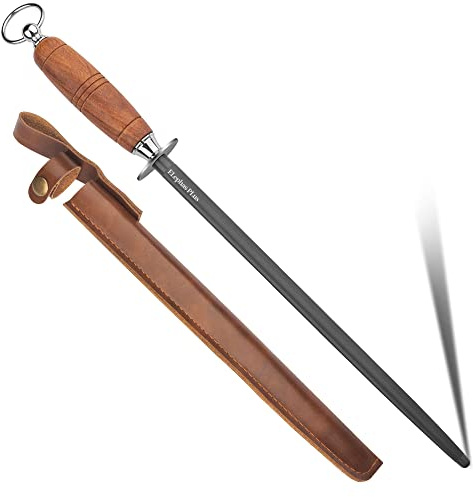 ELephas PLus honing steel knife sharpener ，Wooden Handle knife sharpener rod,12 Inch Knife Sharpening Steel Honing Rod（mahogany）