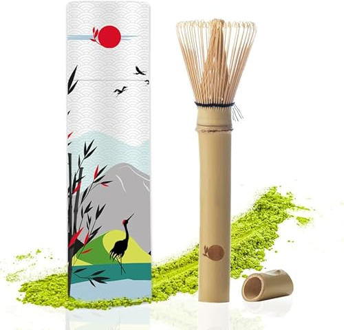 ORIGEENS BATIDOR TE MATCHA DE BAMBÚ CON MANGO ALARGADO - Chasen de bambú tradicional para matcha Latte/Ceremonia del té - Batidor matcha para viajes
