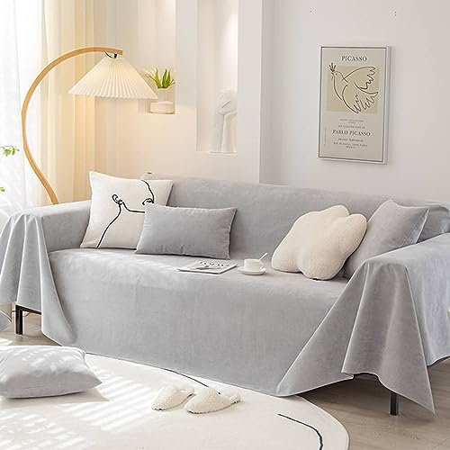 Homxi Sofahusse 3Sitzer,180x340CM,Couchbezug Einfarbig Sofaüberwurf Chenille Sofa Handtuch Grau Sofabezug Universal