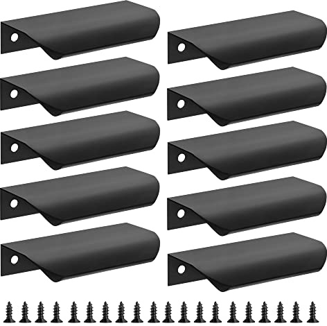 Malimali 10 Pack 80mm Black Kitchen Cupboard Handles, Drawer Handles Pulls | Finger Edge Pulls for Cabinets and Drawers, Wardrobe Door Handles, Modern Aluminum Bathroom Cabinet Handles, Matte Black