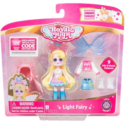 Royale High 3 Inch Light Fairy Fashion Doll - 1 Figure with 9 Fashion Accessories - Virtual Item Code Included - Series 1 - Ages 5+