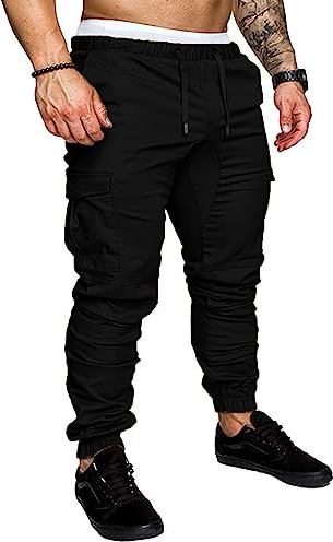 NANAMEEI Pantalon Cargo Homme en Coton Sport de Jogging Slim Fit Casual de Travail Taille Elastique avec 6 Poches